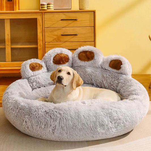 Panier pour Chien - Lit Patte d'Ours Apaisant Peluche Ultra-Doux (Lavable)