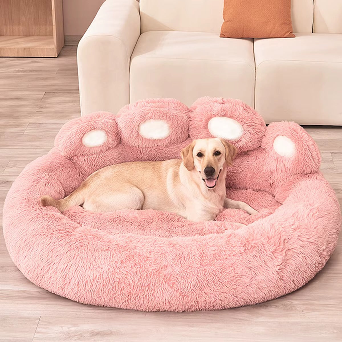 Panier pour Chien - Lit Patte d'Ours Apaisant Peluche Ultra-Doux (Lavable)