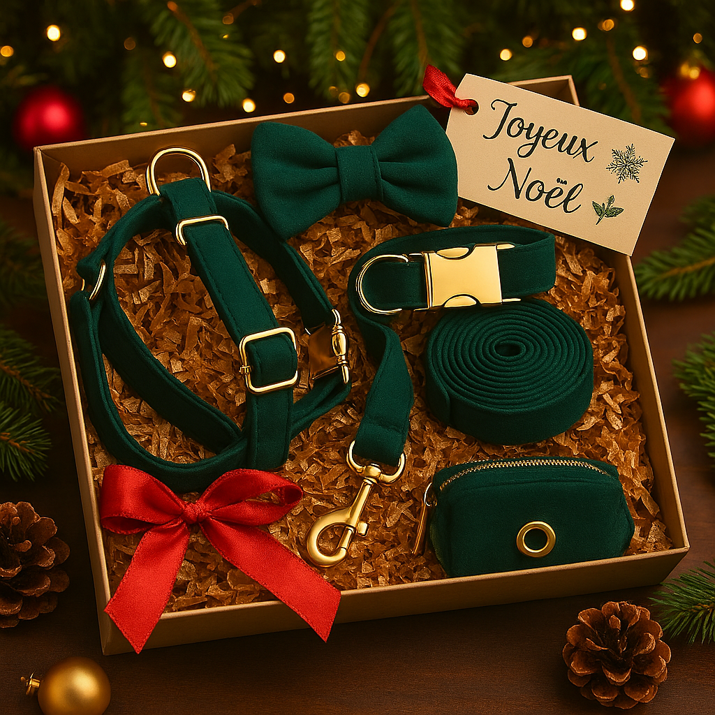 Coffret Élégance Teal pour Chien – Cadeau Chic pour Noël